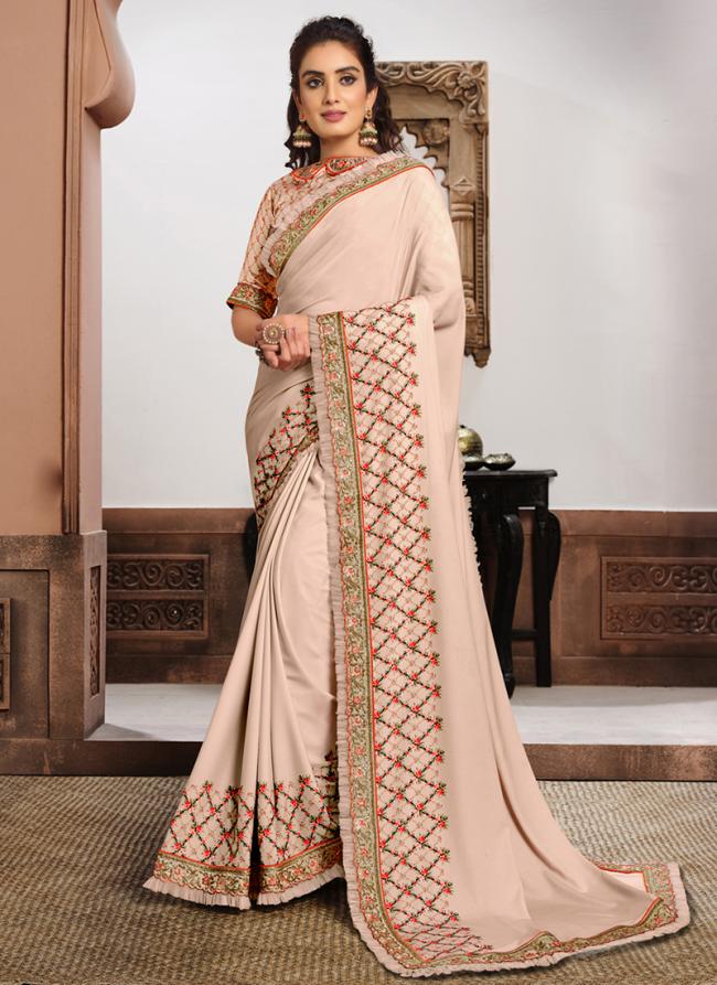 Silk Georgette Nude Pink Party Wear Printed Saree